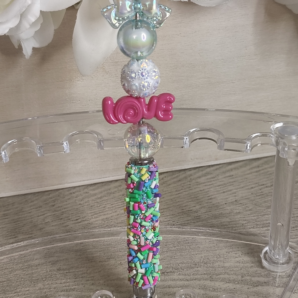 Colorful Beaded Pen with Love Charm